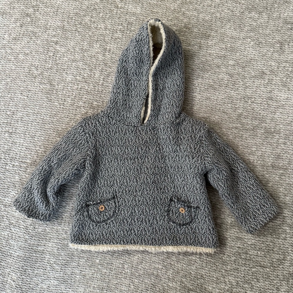 Búho Barcelona Wool Blend‎ Hooded Sherpa Lined Sweater Jacket 9M